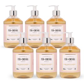 Fer à Cheval Liquid Marseille Soap Set of 6, Rose Petals Scent, 500ml/16.9 fl oz Bottles, French Luxury Liquid Hand Soap, Gentle Everyday Cleansing