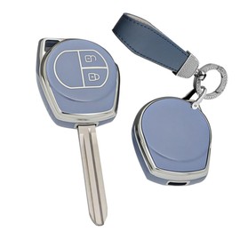 TECART Soft TPU Motorcycle Key Fob Fit for Suzuki Swift Keychain Key Case Key Shell Accessories Protector 2 Button Grey