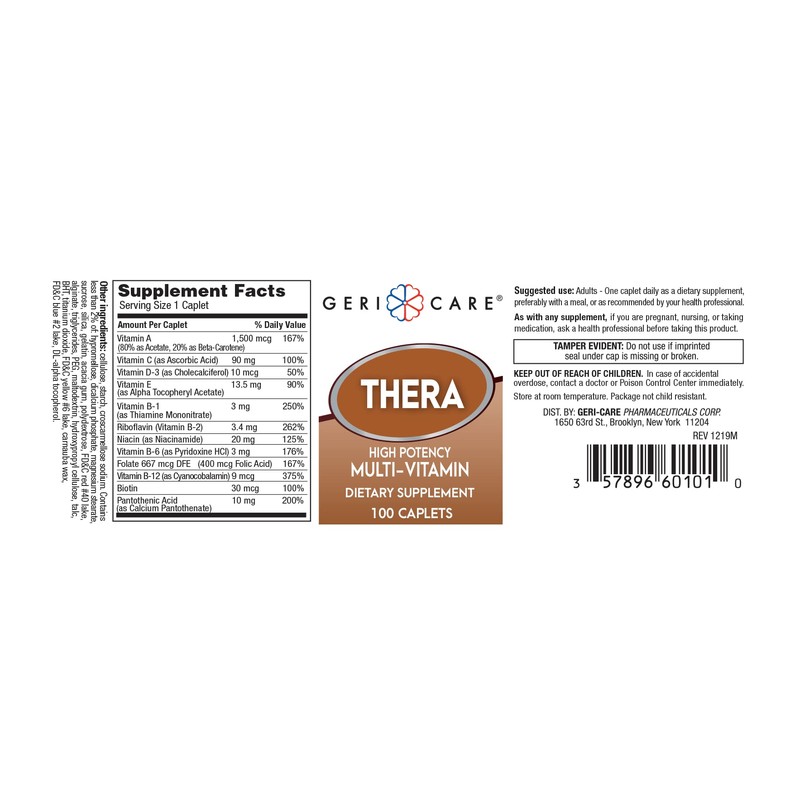 GeriCare Thera High Potency Multivitamin Caplets, Nutritional Supplement, 100 Count