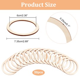 nbeads Pack of 50 73.5 mm Untreated Wooden Pieces Rings Shape, Circle Ornaments Wooden Connecting Rings Blank Wooden Discs for Painting Pyrography Home Decor, 60 mm Inner Diameter
