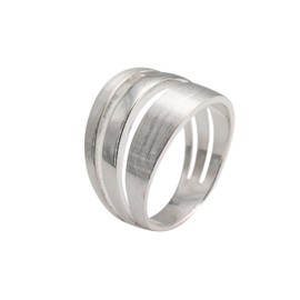 SILBERMOOS Women's Ring Fan Motif Wide Matt Shiny 925 Sterling Silver, Sterling Silver, Not applicable