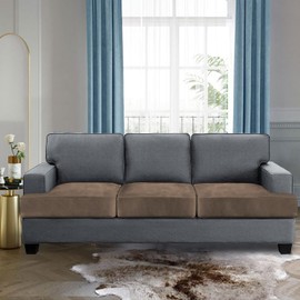 H.VERSAILTEX Stretch Velvet 3 Piece T Cushion Sofa Slipcovers for Living Room Individually Sofa Covers for 3 Cushion Seat Cushion Covers Stay with Elastic Bands (Sofa, Mocha)