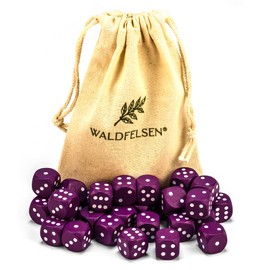 Waldfelsen 6, 12, 20, 30 or 50 High Quality Wooden Dice Made of Real Beech Wood Eye Cube Play Cube Wooden in 16 mm Standard Dice with Fabric Bag Dice Set (Purple, 30 Pieces)