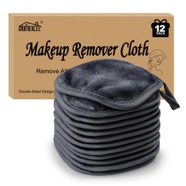 HOMEXCEL Makeup Remover Cloth 12 Count (Pack of 1), Reusable Makeup Remover Pads, Washable Ultra Soft Facial Cleansing Cloths For All Skin Types, 5 X 5 In, Black
