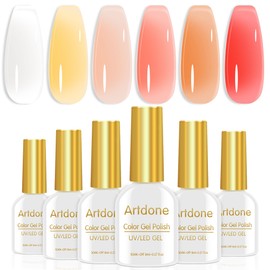Artdone Sheer Gel Nail Polish Set Jelly UV Gel 6 Colors Translucent Milky White Yellow Light Apricot Red Colors Nail Polish For All Seasons Neutral Soak off LED Lamp Gel Manicure Kit For Nail Art
