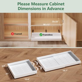 2 Pack Pull Out Cabinets Drawers Organizer for Kitchen, 21" Deep, Expandable Slide Out Cabinet Drawer with Adhesive, Adjustable Sliding Roll Out Shelf for Pantry Pots Pans (White, 21"Dx12.6"Wx2.76"H)