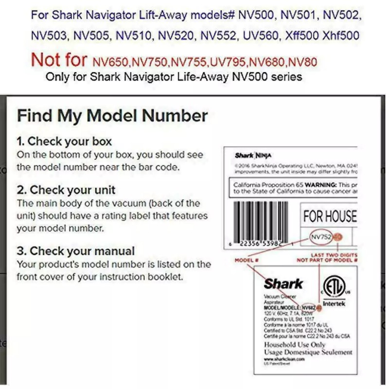 For Shark Filters Shark Rotator Pro Lift-away NV500 NV501 NV502