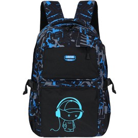 LOVEVO Luminous School Backpack Boys Anime Music Casual Bags with USB Charging Port for Boys & Girls, Durable & Water Resistant Travel, Sports, School Backpack, 47x31x22cm (Music)