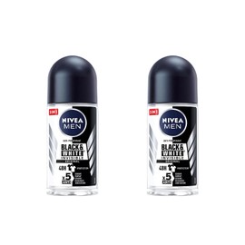 Nivea Men 48H Roll-On Deodorant Invisible for Black and White, Anti-Stain Formula, Long-Lasting Freshness, 50ml, Anti-Perspirant Protection, Quick-Drying, Gentle on Skin, Travel-Friendly Size, 2 Pack