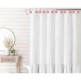 12PCS Pink Bow Knot Shower Curtain Hooks，Rustproof Metal Shower Curtain Rings, Decorative Bathroom Accessories Set for Bathroom Bedroom Living Room Art Decor (Pink)