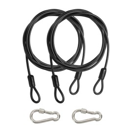 PATIKIL Security Cable 7 ft x 3/16" (4mm), 2Pcs Braided Stainless Steel Coated Safety Wire Rope with Double Loop for Travel Luggage Bicycle Lock Cable, Black