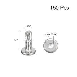 uxcell 150Pcs Hex Socket Self Tapping Screws, 1/4" x 3/4" 410 Stainless Steel Flat Head Sheet Metal Drilling Screws, Silver