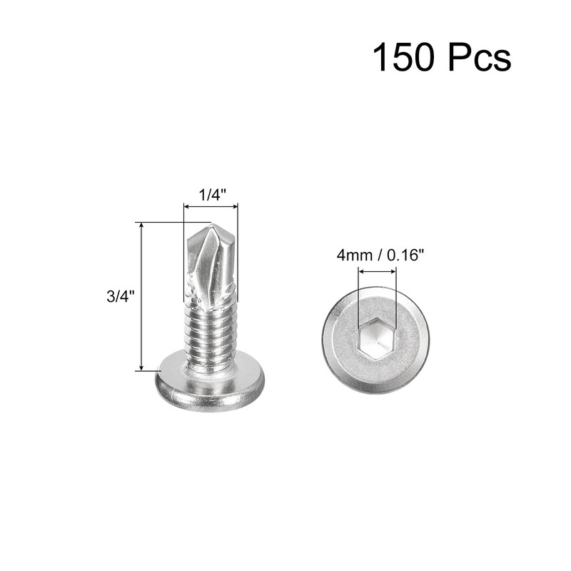 uxcell 150Pcs Hex Socket Self Tapping Screws, 1/4" x 3/4"