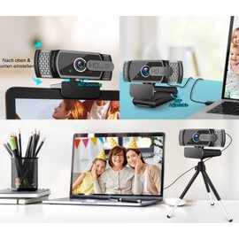 Neefeaer Full HD1080P Webcam with Microphone, Automatic Light Correction, USB PC Webcam with Cover, 110° Wide Angle, PC Camera for PC, Laptop, Computer, Linux, Mac