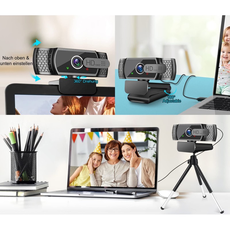 Neefeaer Full HD1080P Webcam with Microphone, Automatic Light Correction, USB