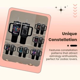 Constellation Pattern Tumbler, 1 Count 40oz Constellation Tumbler with Handle & Straw, Nutrition Insulated Tumbler, Men Gifts Horoscope Constellation Zodiac Gifts for Women and Men, Travel Accessories, Portable  Kitchen Supplies, Drinkware Stylish Flasks:_Leo_40oz