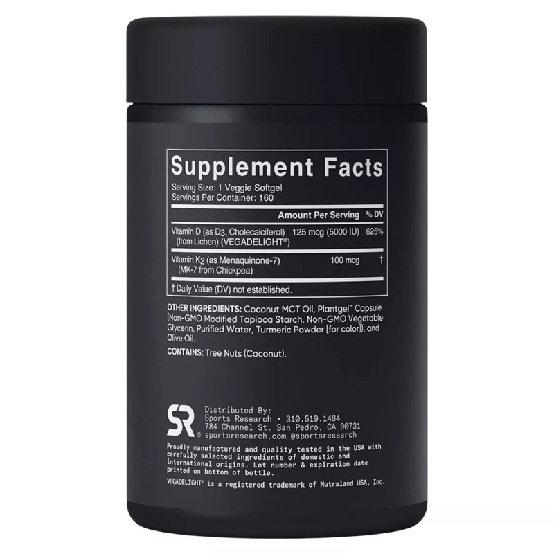 Sports Research D3 Plus K2 (MK-7) 160 Veggie Softgels -