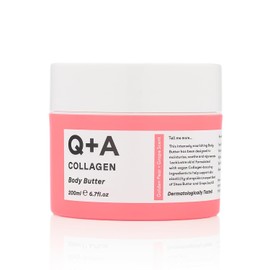 Q+A Manteca Corporal De Colágeno: Fórmula Vegana Lujosamente Rica E Intensamente Hidratante Con Proteína Vegetal Hidrolizada, Manteca De Karité, Escualano, Y Aroma De Pera Dorada Y Uva Para Una Piel S