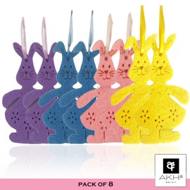 AKH® 8 Psc Easter Felt Hanging Bunnies | Pastel Colours | Easter Bunny Hanging Felt Decoration | Easter Ornaments for Tree | Easter Party Home Door | For Kids Adults Easter Craft Hanging Decoration