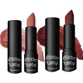 KARLOR Lipstick Set, 2 Pieces Lipstick Shiny Matte Lipstick Shimmering Lipstick 24 Hour Hold Waterproof Matte Lipstick with Glitter Indicator Diamond Lipstick (02+07)