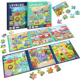 Halinuia 158 Pieces Magnetic Puzzles for Children 2 3 4 5 6 Years, Portable Puzzle 3 in 1 Educational Game, Travel Games for Children, Gift Toy on Plane, Car, Train