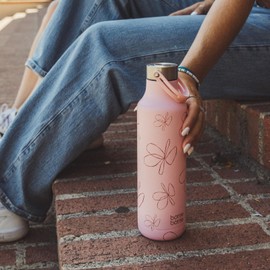 Bottle Bottle 600ml Insulated Water Bottle with Handle Hiking Drink Flask (Pink Flower)