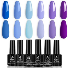 Beetles Blue Purple Gel Nail Polish Set - 6 Pcs Aquamarine Mermaid Gel Polish set, Soak Off UV LED Nail Lamp Cured Base and Top Coat Needed Starter Varnish Salon Design Gift Set