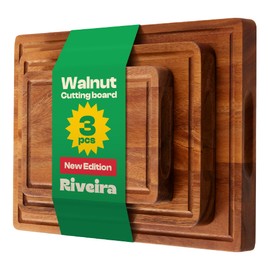 Riveira Walnut Wood Cutting Board – Versatile And Durable: Set Of 3 Pcs Rectangular Wooden Cutting Board – Natural Wooden Cutting Boards For Kitchen – Complete Walnut Wooden Chopping Board