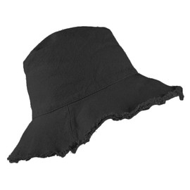 Womens-Sun-Hats Bucket-Hat Distressed Sun-Protection Washed-Cotton - Summer Wide Brim Beach Cap(Size:S-M) Black