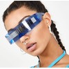 PLOPLO Futuristic Cyclops Monoblock Shield Mirrored Sunglasses (Blue, Silver)