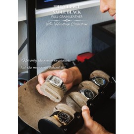 Watch Roll Travel Case 4 slots – Leather Watch Case Storage for Travel – Black Full Grain Cow Leather (Beige Interior)