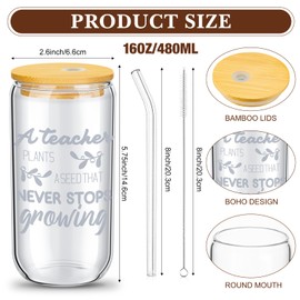 FoldTier 24 Sets Bulk Teacher Appreciation Gifts 16 oz Thank You Teacher Glass Cups with Lids Straws Cleaning Brushes(Lovely Style)