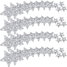 Giegxin 48 Pcs Star Sequin Patches in 4 Sizes Iron on Shiny Patches Embroidered Decorative Appliques for Hats Bags Jackets Jeans Backpacks Costume Clothing Accessory(Silver)