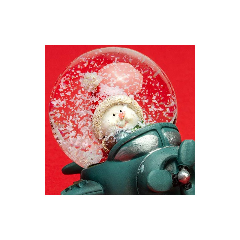 SIKORA SK07 Small Glass Decorative Snow Globe Snowman in Aeroplane