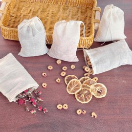 50Pcs 4 x 6 Inch Muslin Cotton Drawstring bags and Gift Tags Reusable Reusable Tea Bags, Produce Bags, Cooking Soup, Jewelry Pouch for Party Wedding Home Storage