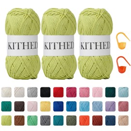 KITHED Cotton Yarn，10.5oz，526yard，3 Pack ，Soft Yarn for Crocheting and Knitting (32 Yellow Green)
