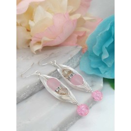 Bad Apple Designs Pink Sea Glass Artisan Wire Braided Silver Earrings, Handcrafted