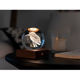 Gingko Walnut Wood LAMP - Amber Crystal Design, Kingfisher