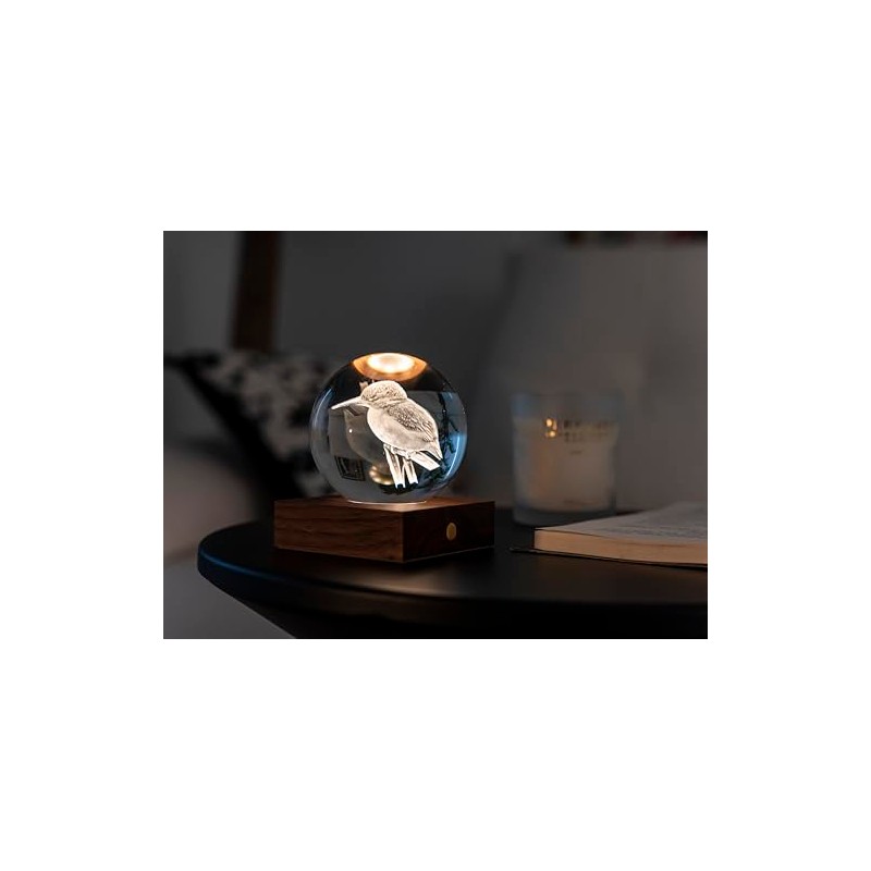 Gingko Walnut Wood LAMP - Amber Crystal Design, Kingfisher