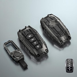 OLLEN Mech Style Heavy Metal Key Fob Cover, Fit for Toyota 4 Button Zinc Alloy Car Key Case, Durable Key Case Protection (Grey, E-Style)