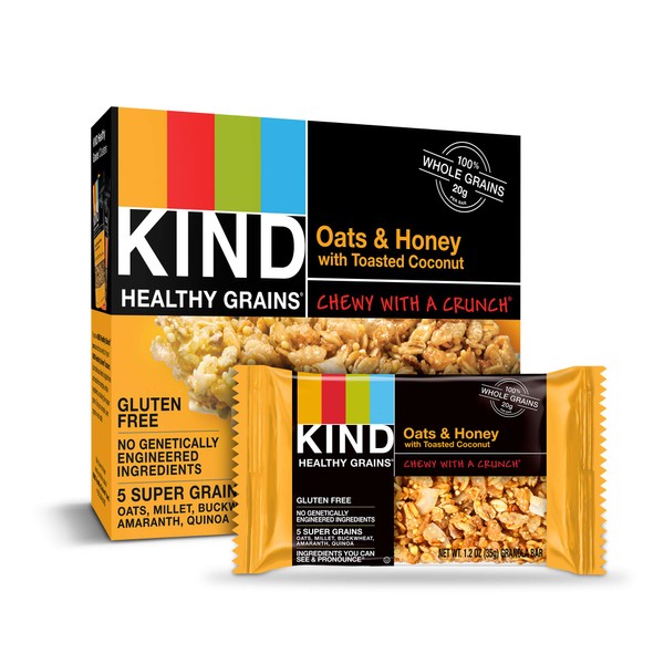 KIND Healthy Grains Bars, Oats & Honey with Toasted Coconut, Gluten Free, 1.2 Ounce, 40 Count