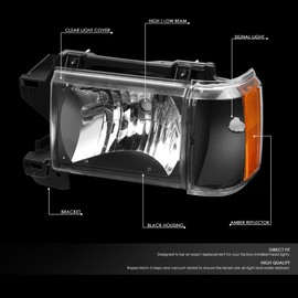 DNA MOTORING HL-OH-F15087-BK-AM Factory Style Headlight Corner Lamp Set for FORD BRONCO 1987-1991 FORD F-150 1987-1991 FORD F-250 1987-1991 FORD F-350, Black/Amber