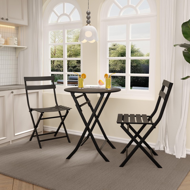 3-Piece Patio Bistro Set with Round Table & 2 Folding