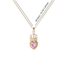 crataly Crystal Heart Crown Pendant Necklace, Gold Plated Chain, Women's Fashion Jewelry Gift, Medium, Crystal, Crystal