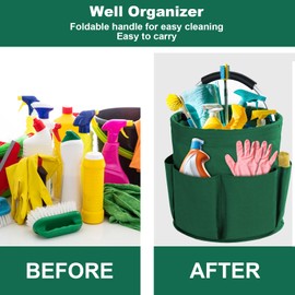 Bototack Cleaning Caddy with Handle, Cleaning Products Organiser, 17L Foldable Storage Basket, Cleaning Caddy Organiser, Portable Multi Cleaning Bucket Bag for Home, Garden (Green)