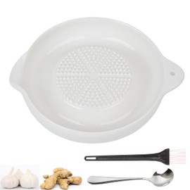 KICPUK Ceramic Grater, Ceramic Ginger Grater, Garlic Grater, Ginger Grater, Spice Grater, for Ginger, Garlic, Nutmeg, Celery, Carrots, Mustard, with Brush and Spoon, Diameter 9 cm (White)