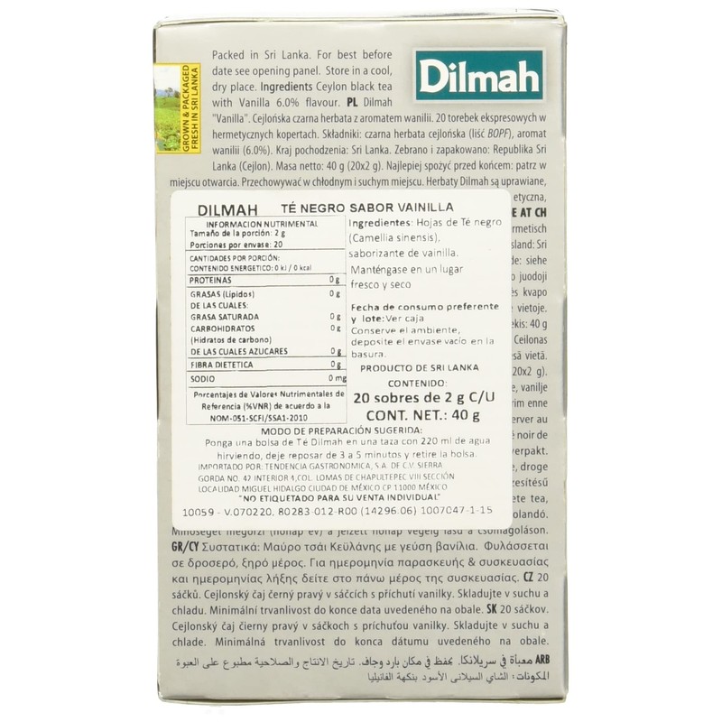 Dilmah, Vainilla Flavoured Ceylon Black Tea, 20 piezas