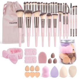 MAANGE Brochas de Maquillaje 51 Piece Set de Brochas para Maquillaje Multifuncional Kabuki Sintético Rubor Polvo Base Juego de Brochas para Viajes y U