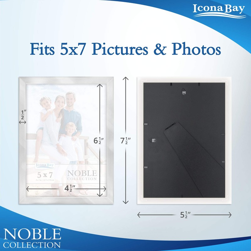 Icona Bay 5x7 Picture Frames (Silver, 6 Pack), Modern Professional