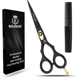 6" Professional Mustache & Beard Scissors, Stainless Steel Mustache Scissors, Black Mustache And Beard Trimming Scissors for Men with Travel Pouch and Comb.